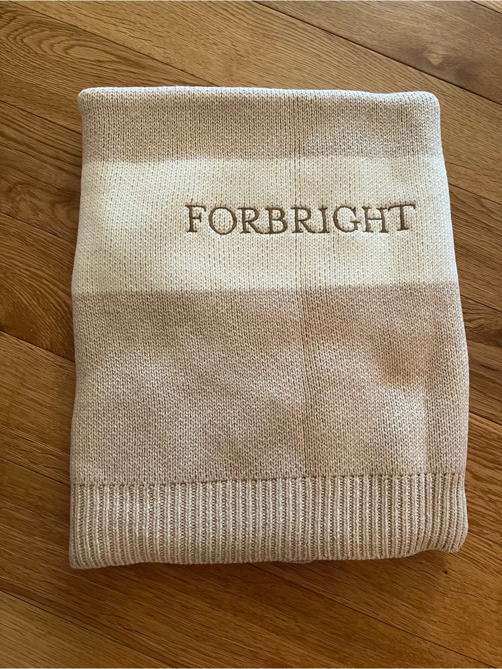 Mark & Graham FORBRIGHT Cashmere Baby Blanket Buff 40x30 IN Beige/White Striped